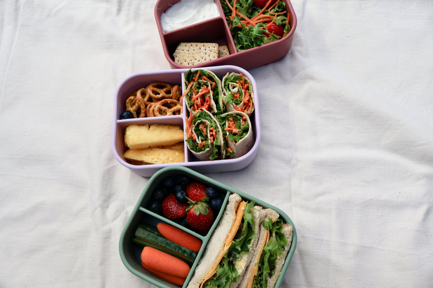 SummitCo Bento 3 Silicone Lunchbox - Sky – Leakproof, 3 Compartments, Microwave & Oven Safe