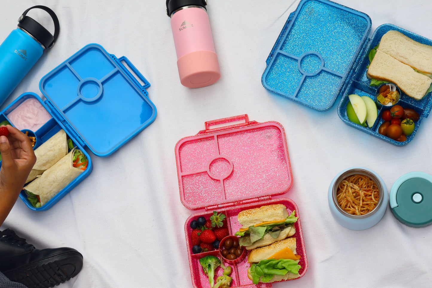 Tritan Bento Lunchbox - Lagoon Pink (Glitter) – 4 Compartment, Leakproof, BPA-Free, Microwave Safe