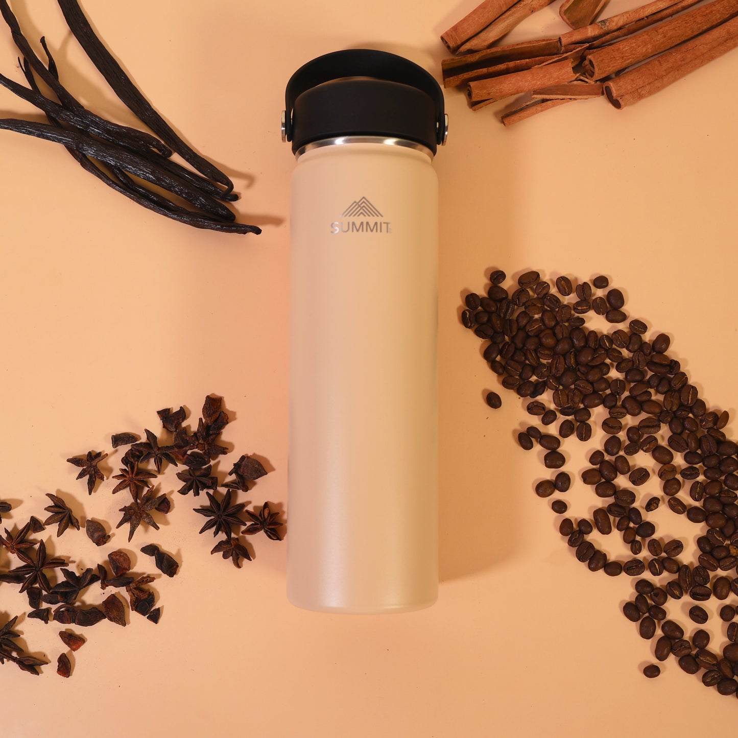 SummitCo 650ml Stainless Steel Water Bottle- Latte – Vacuum Insulated, Leak-Proof, Hot & Cold