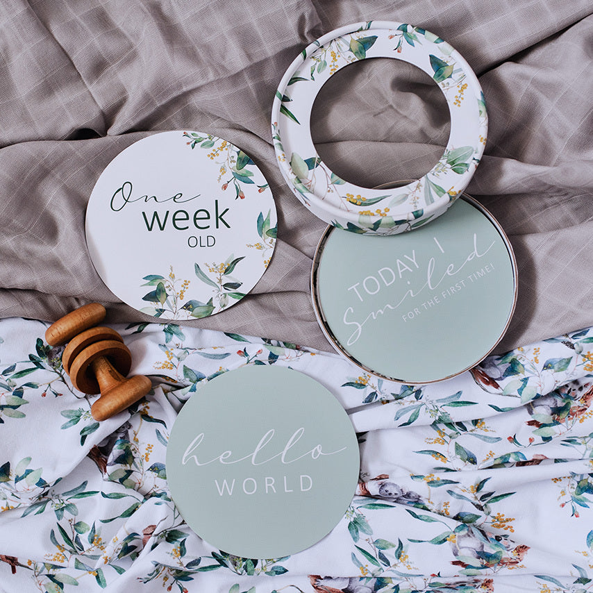 Snuggle Hunny Kids Milestone Cards- Eucalypt & Sage Reversible Milestone Cards