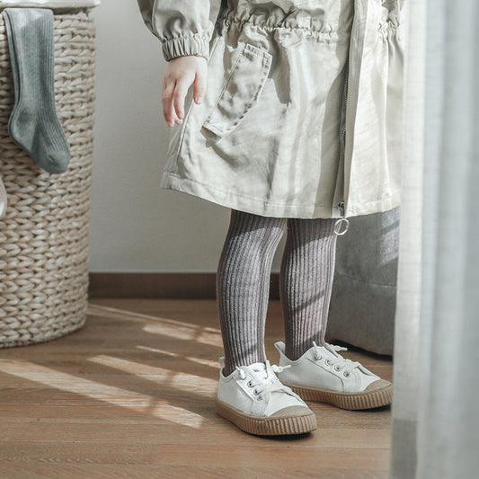 Ribbed Basic Tights - Light Grey