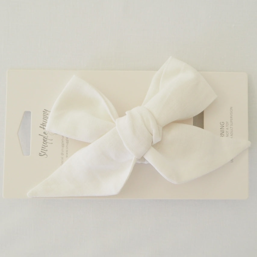 Snuggle Hunny Kids Pre-tied Linen Bow Headband Wrap - White