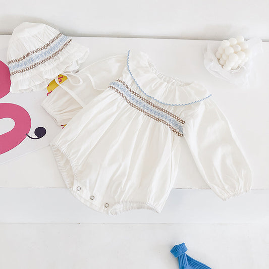 Gia Romper and Bonnet Set - White