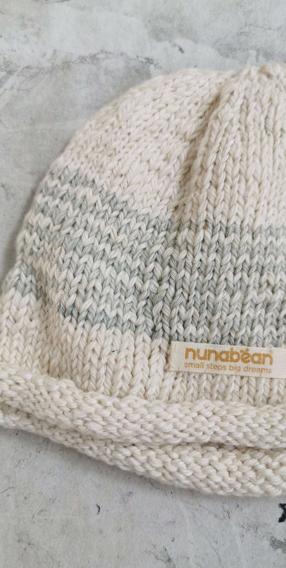 Nunabean - Knitted Eco-Beanie - Natural + Cloud Stripes