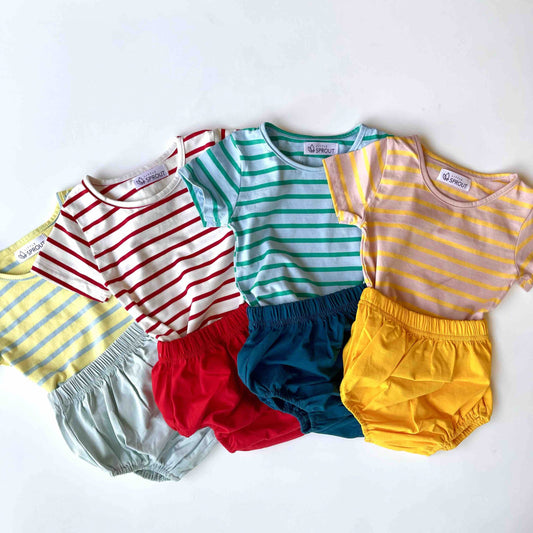 Harper Unisex Striped Set - Sky and Lemon