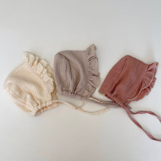 Wild Skye - Frilled Muslin Bonnet - Dusty Rose