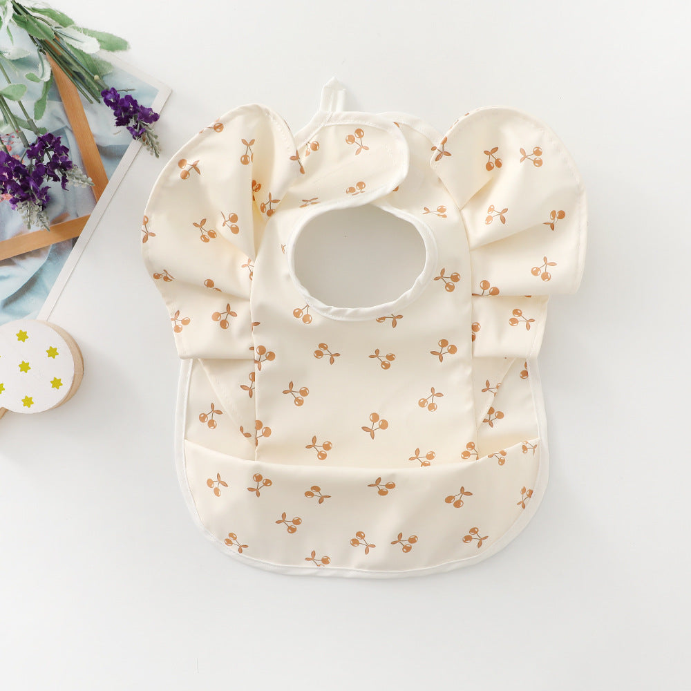 Waterproof Frilled Bib - White Cherry