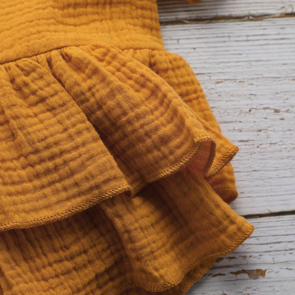 Ruffled Liya Cotton Muslin Set - Saffron
