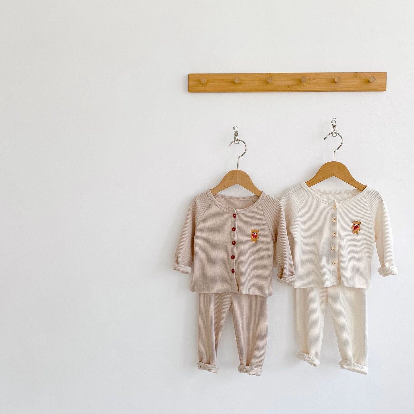 Teddy Bear Embroidered Two Piece Set - Vanilla