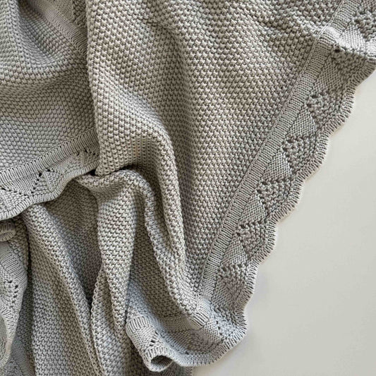 Scalloped Edge Knitted Blanket - Pewter