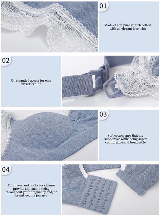 Willow Soft Cotton Nursing Bra with Lace Trim - Stone Mini Stripe