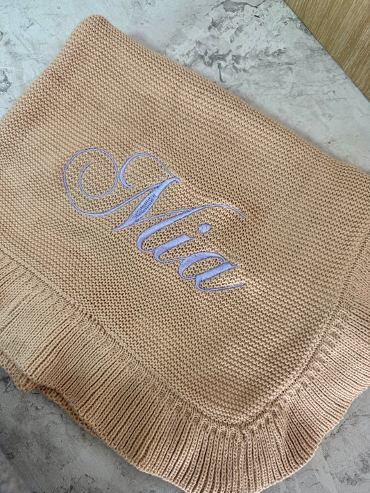 Ruffle Knitted Blanket - White