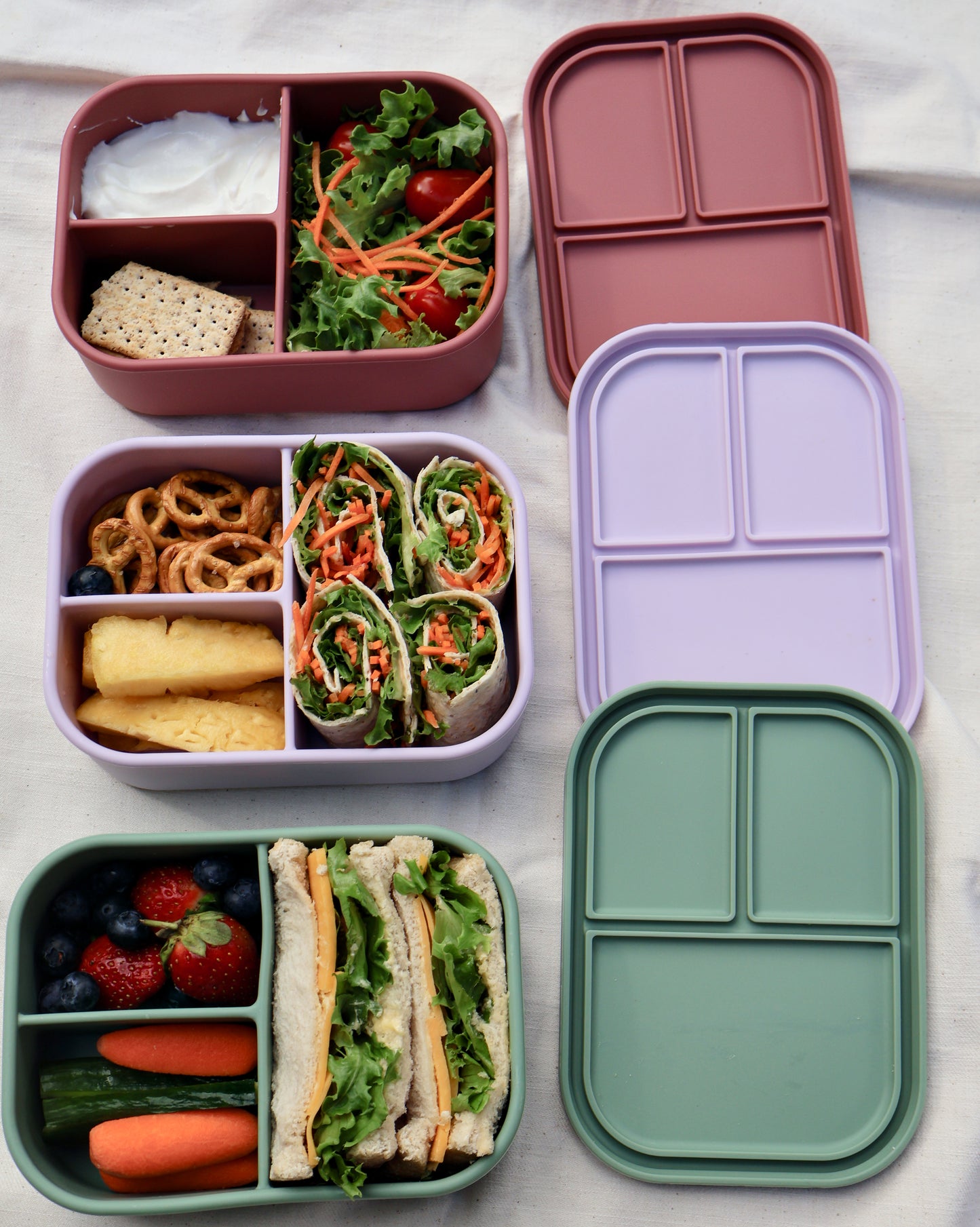 SummitCo Bento 3 Silicone Lunchbox - Sky – Leakproof, 3 Compartments, Microwave & Oven Safe