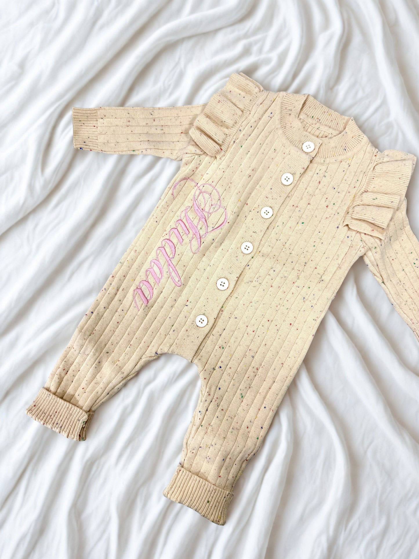 Knitted Frill Jumpsuit - Vanilla Confetti
