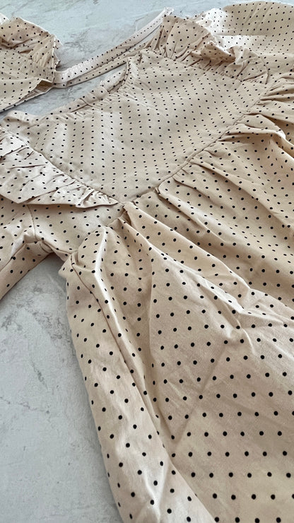 Gigi Romper and Bonnet Set - Warm Beige with Mini Dots