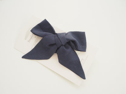 Snuggle Hunny Kids Pre-tied Linen Bow Headband Wrap - Navy