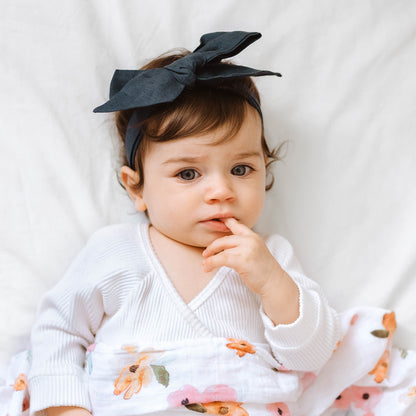 Snuggle Hunny Kids Pre-tied Linen Bow Headband Wrap - Navy