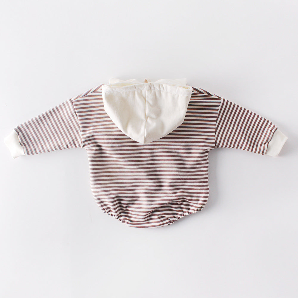 June Striped Hooded Romper - Black