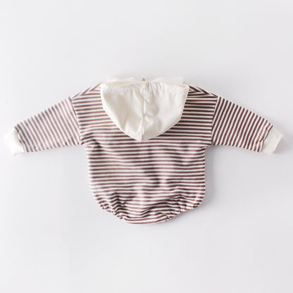 June Striped Hooded Romper - Black