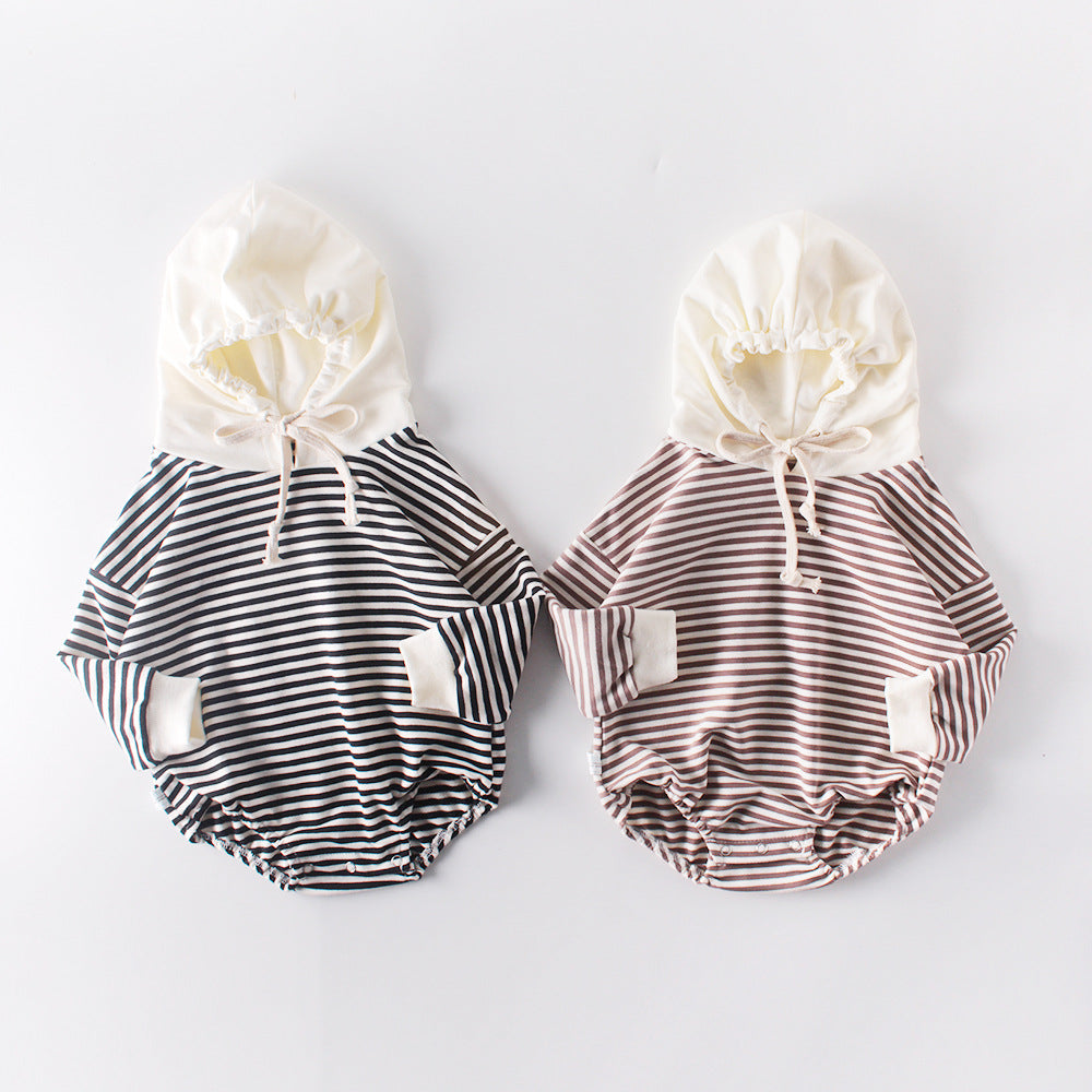 June Striped Hooded Romper - Tan