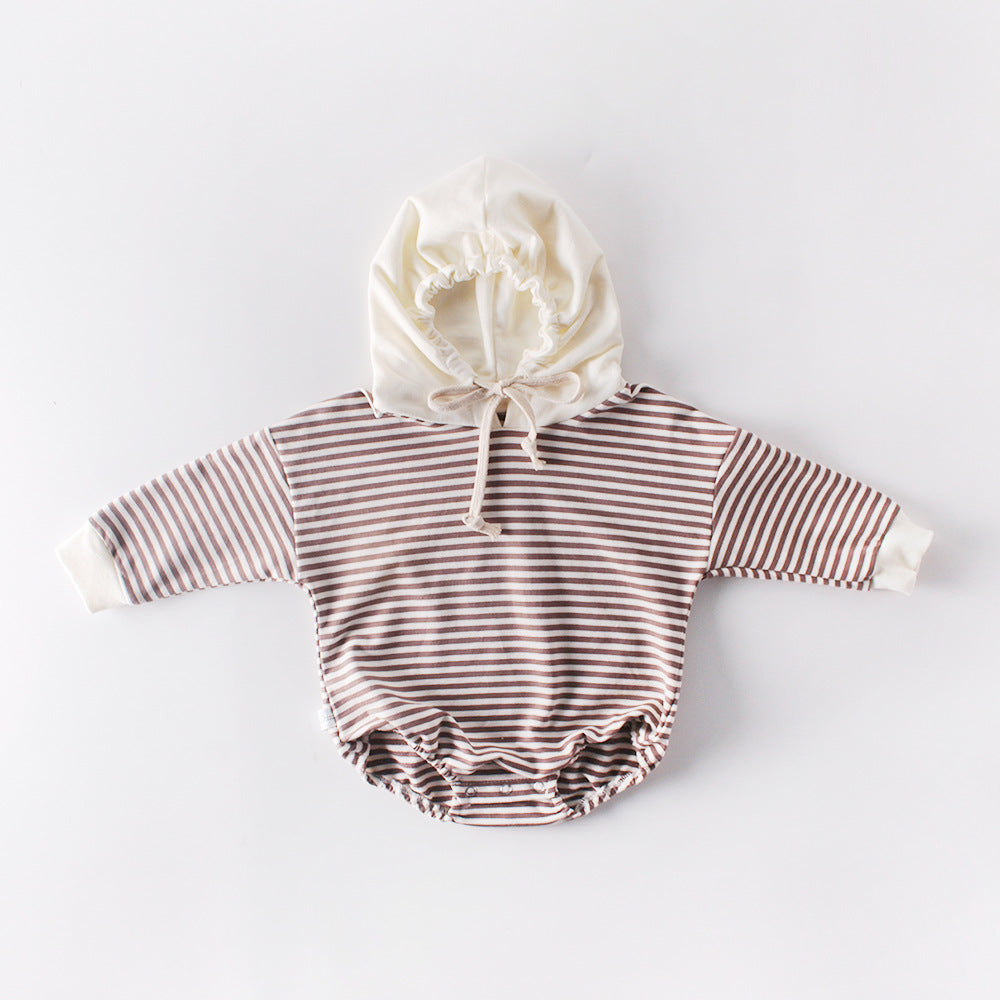 June Striped Hooded Romper - Tan