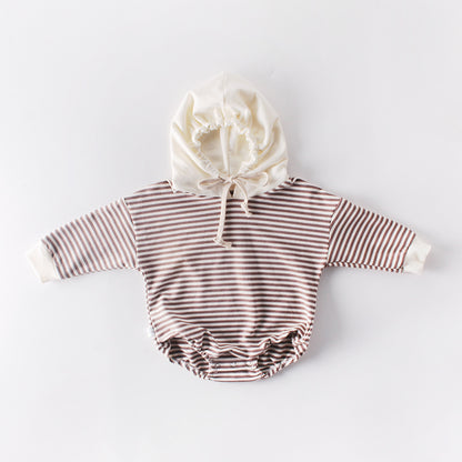 June Striped Hooded Romper - Tan