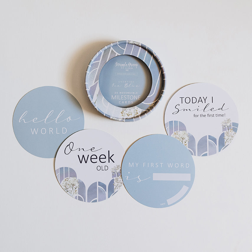 Snuggle Hunny Kids Milestone Cards- Eventide &amp; Ice Blue Reversible Milestone Cards I Miss Kyree Loves