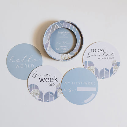Snuggle Hunny Kids Milestone Cards- Eventide &amp; Ice Blue Reversible Milestone Cards I Miss Kyree Loves
