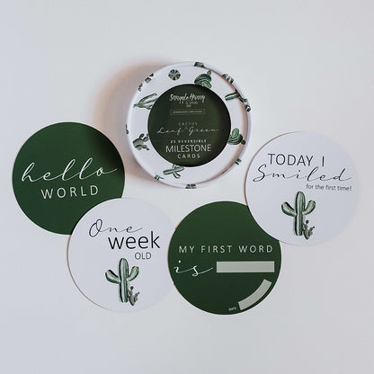 Snuggle Hunny Kids Milestone Cards- Cactus &amp; Leaf Green Reversible Milestone Cards