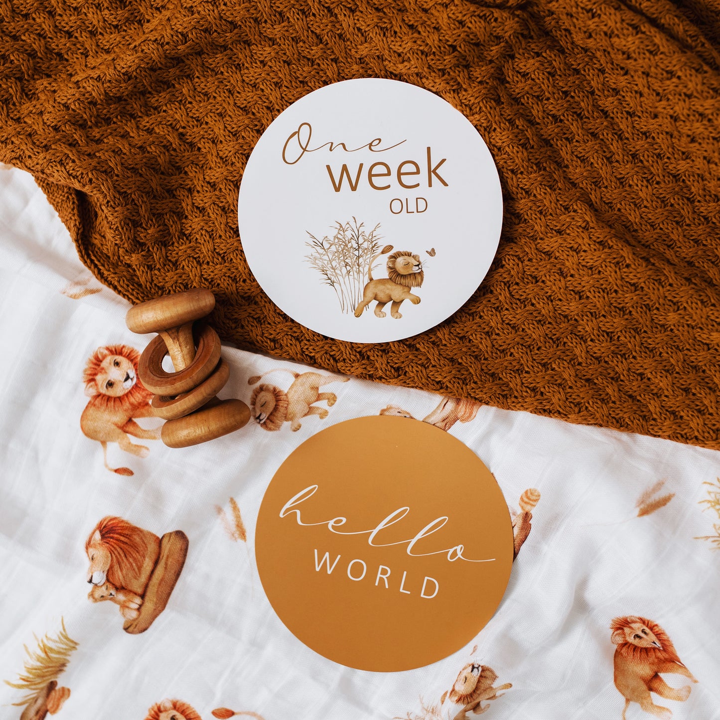 Snuggle Hunny Kids Milestone Cards- Lion & Sunrise Gold Reversible Milestone Cards