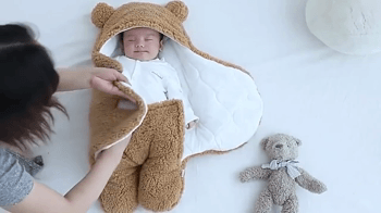 Teddy Bear Swaddle Wrap Suit with Quilted Lining- Dove Grey