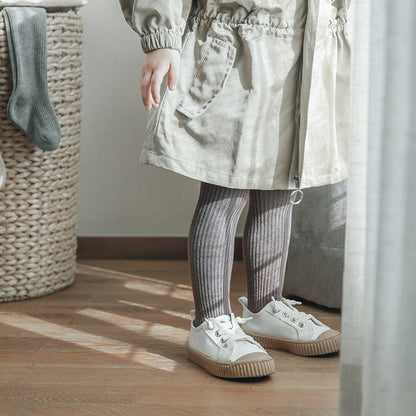 Ribbed Basic Tights - White