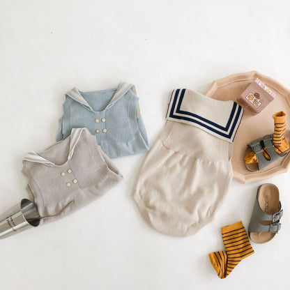 Hampton Unisex Romper - Beige with Navy Collar