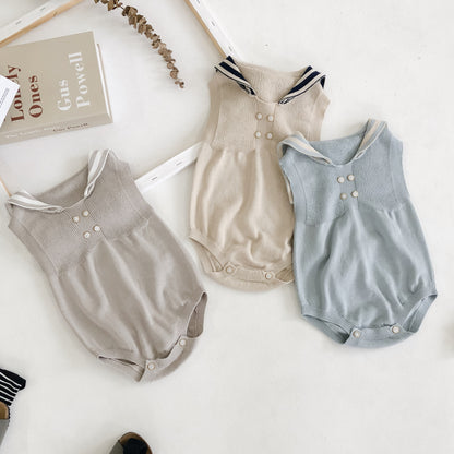 Hampton Unisex Romper - Beige with Navy Collar