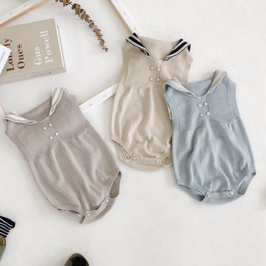 Hampton Unisex Romper - Stone with White Collar