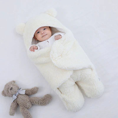 Teddy Bear Swaddle Wrap Suit with Quilted Lining - White