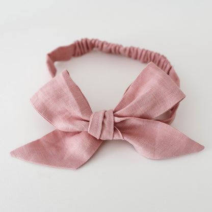 Snuggle Hunny Kids Pre-tied Linen Bow Headband Wrap - Dusty Pink