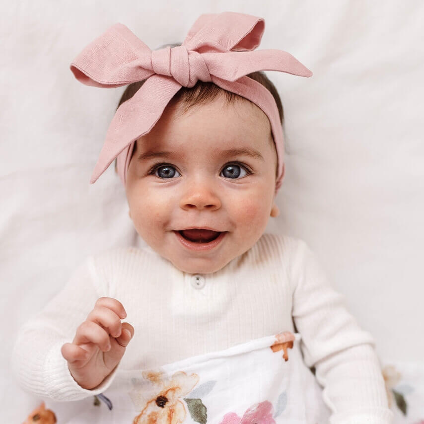 Snuggle Hunny Kids Pre-tied Linen Bow Headband Wrap - Dusty Pink