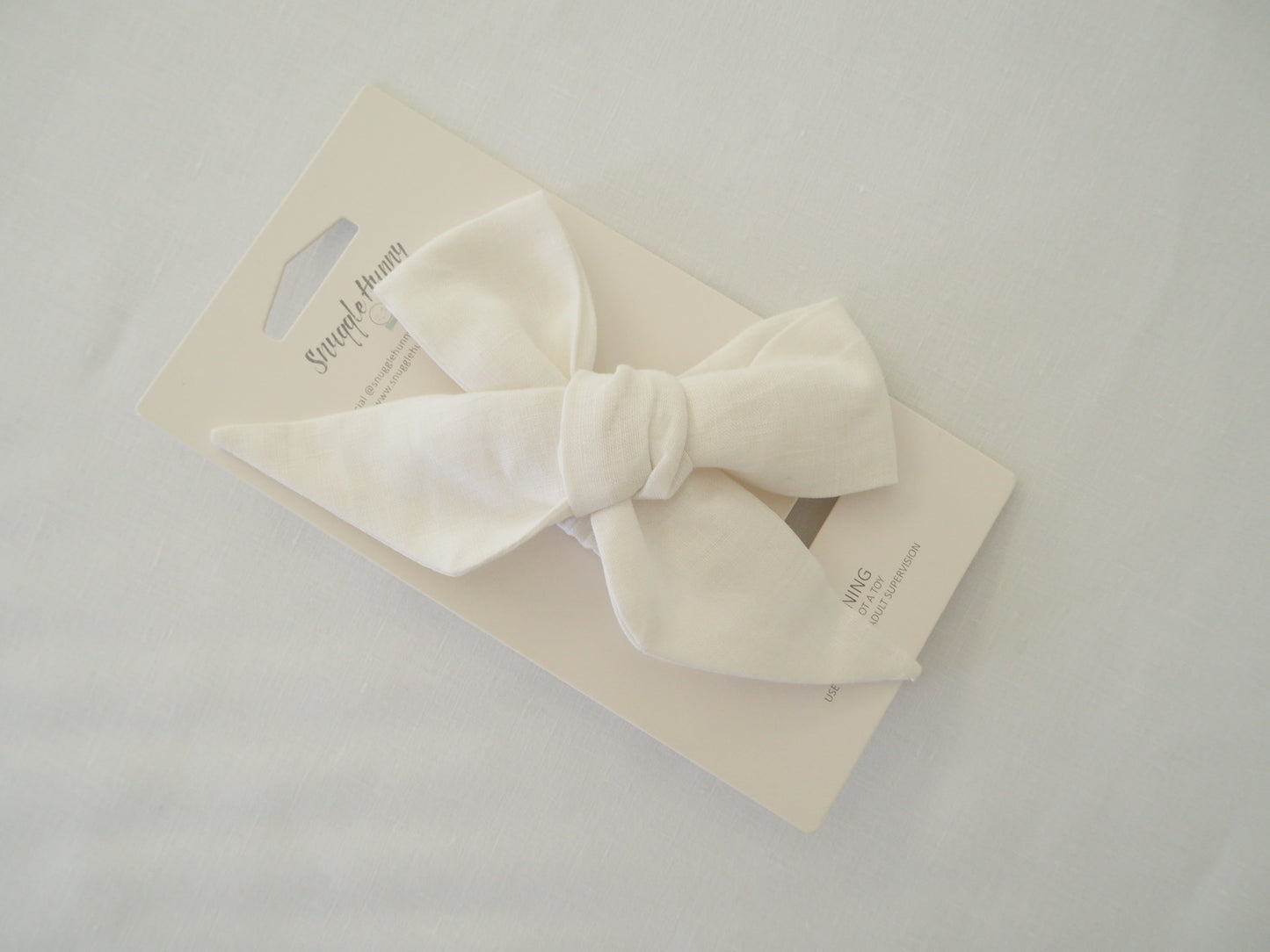 Snuggle Hunny Kids Pre-tied Linen Bow Headband Wrap - White