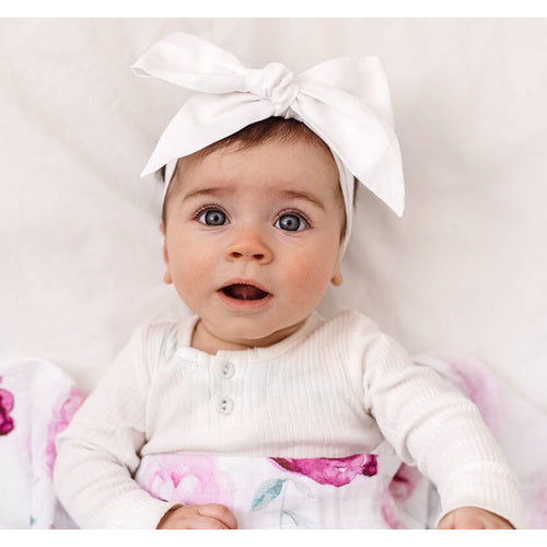 Snuggle Hunny Kids Pre-tied Linen Bow Headband Wrap - White
