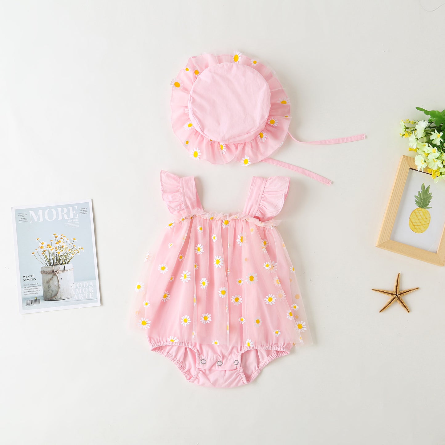 Daisy Romper and Hat Set - Pink