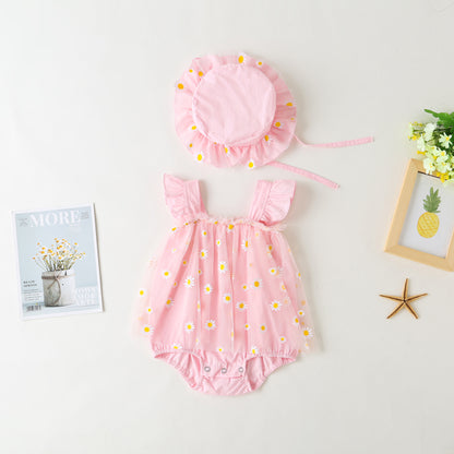 Daisy Romper and Hat Set - Pink