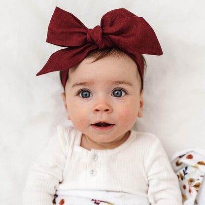 Snuggle Hunny Kids Pre-tied Linen Bow Headband Wrap - Burgundy
