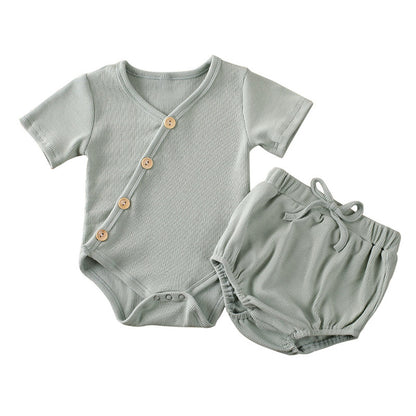 Dakota short sleeved kimono bodysuit and bloomer set - Sage