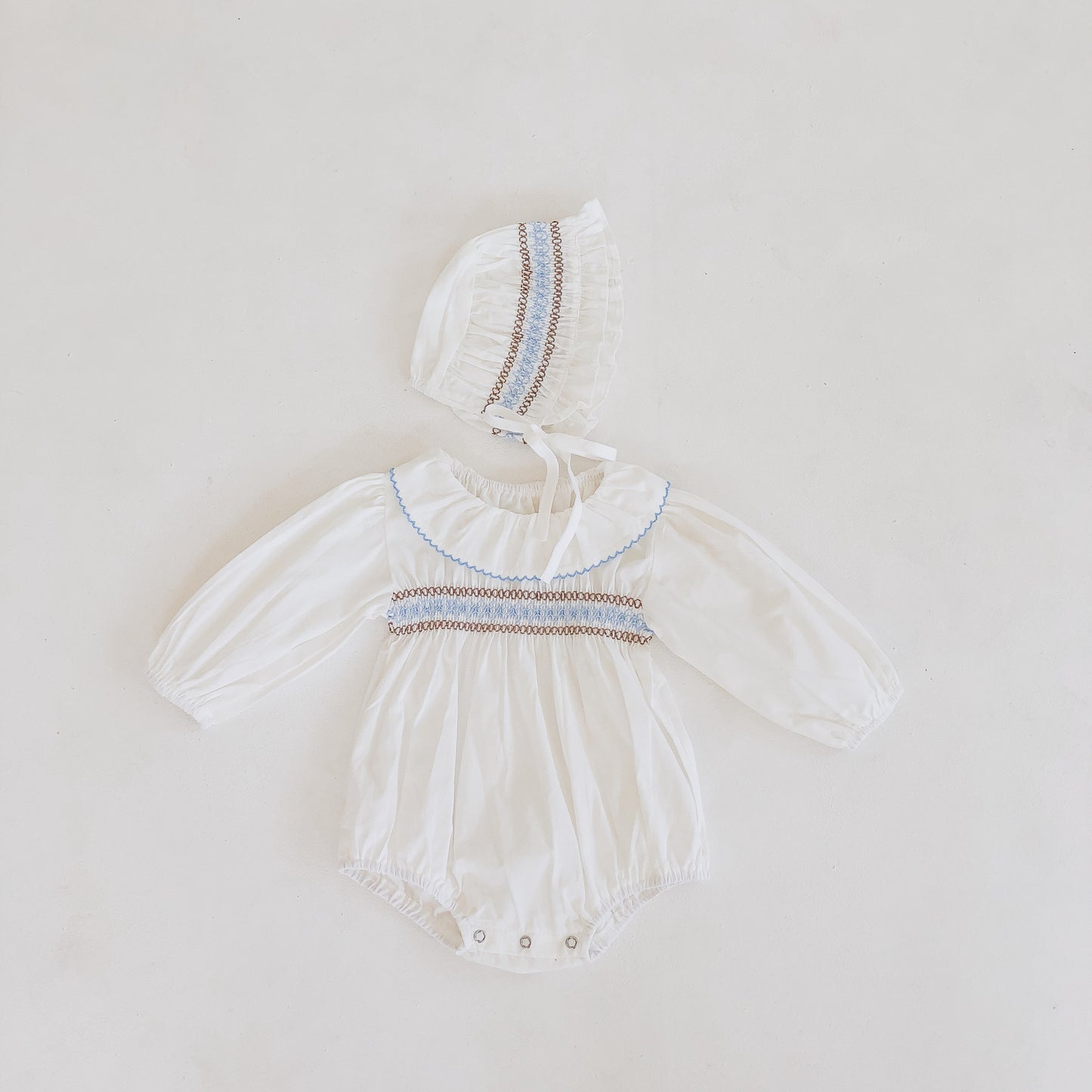 Gia Romper and Bonnet Set - White