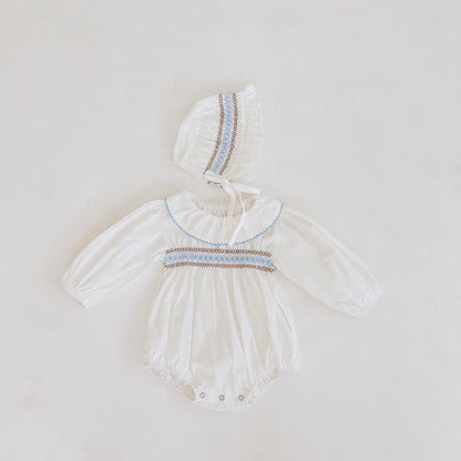 Gia Romper and Bonnet Set - White