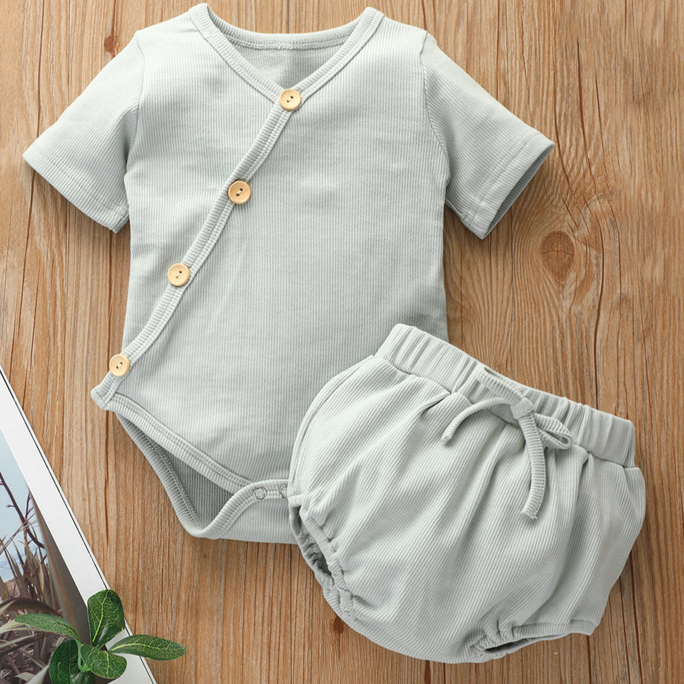 Dakota short sleeved kimono bodysuit and bloomer set - Sage
