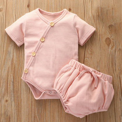 Dakota short sleeved kimono bodysuit and bloomer set - Blush