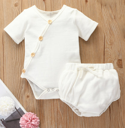 Dakota short sleeved kimono bodysuit and bloomer set - White