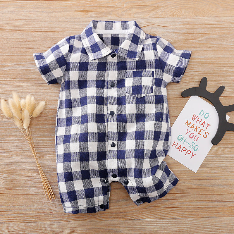 Huxley Plaid Romper - Navy